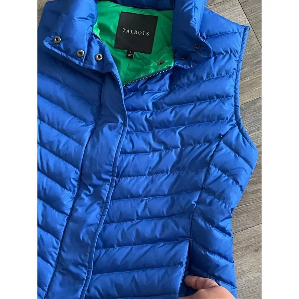 Talbots blue/green puffer vest zip/snap front EUC size small - Picture 2 of 6
